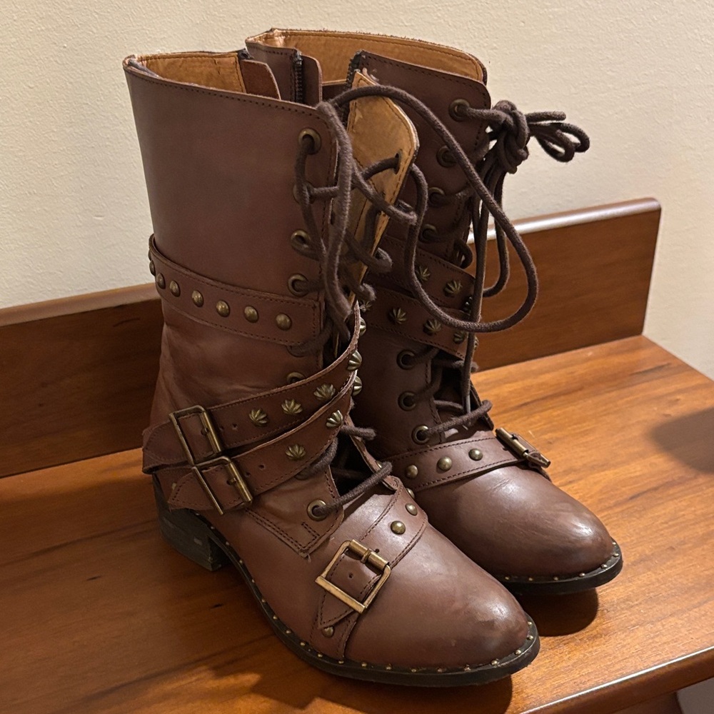 Joyfolie Brown Lace-Up Boots